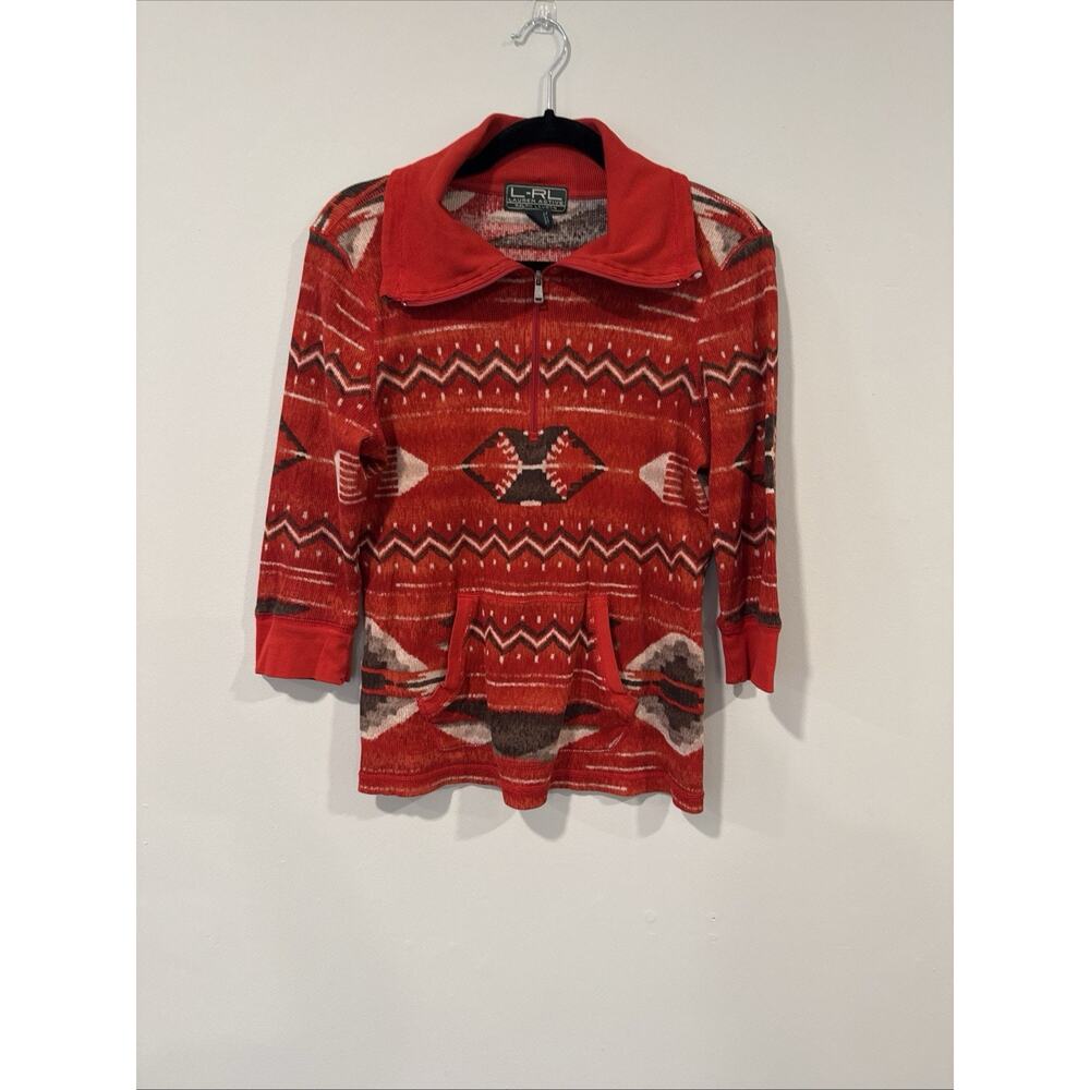 Lauren Ralph Lauren Aztec Red Quarter Zip 3/4 Sleeve Thermal Top Large - Picture 1 of 8